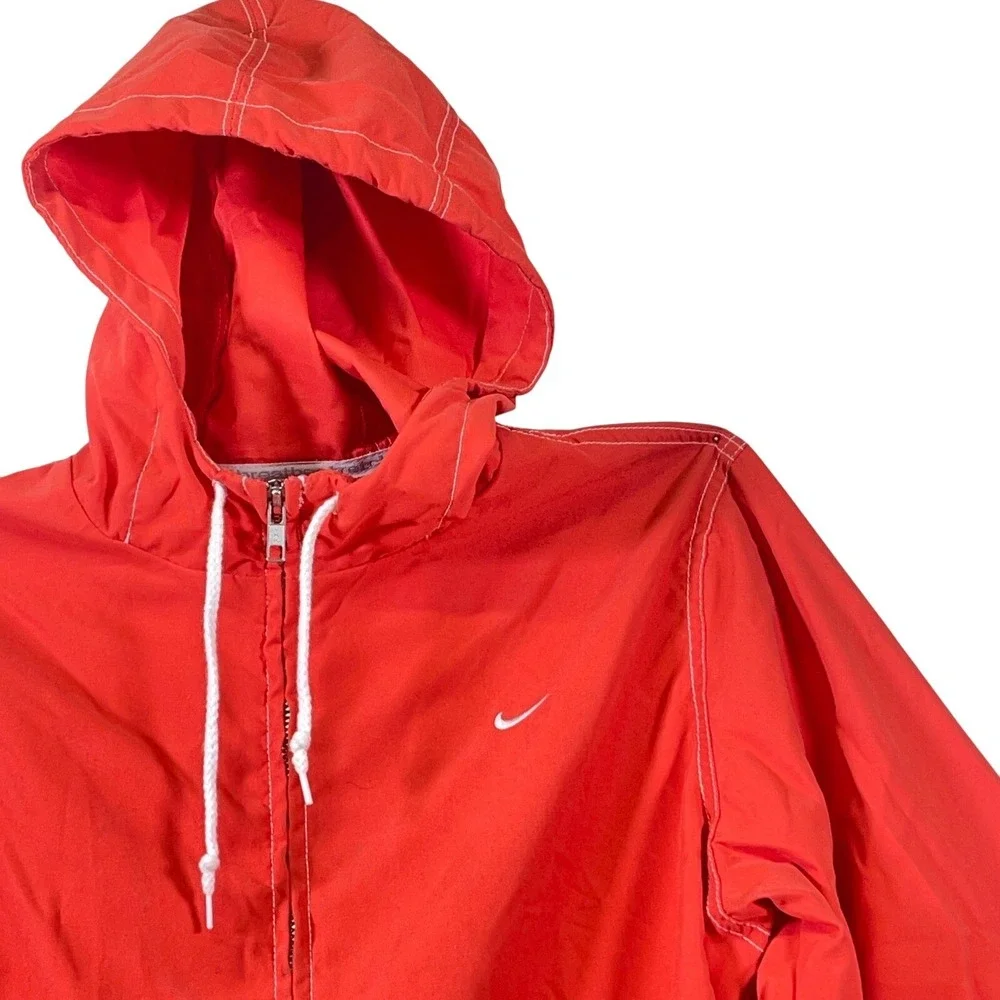 Nike Women's XS‎ Red Orange Hooded Windbreaker Jacket White Stitching